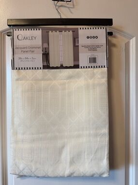 Oakley Ivory Jacquard Grommet Curtains - Geometric Texture, Pair